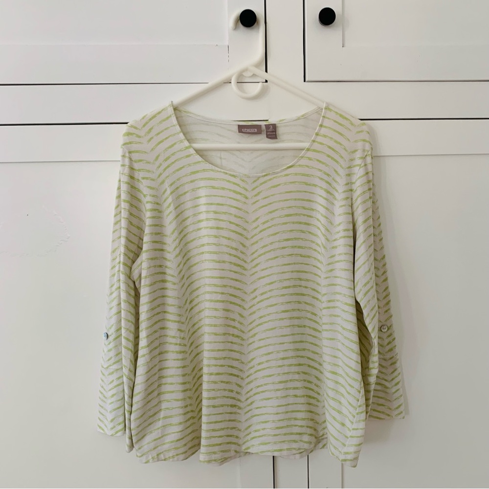 Chico’s Green Roll Tab Sleeve Blouse Size XL
